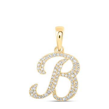 10kt Yellow Gold Womens Round Diamond B Initial Letter Pendant 1/5 Cttw