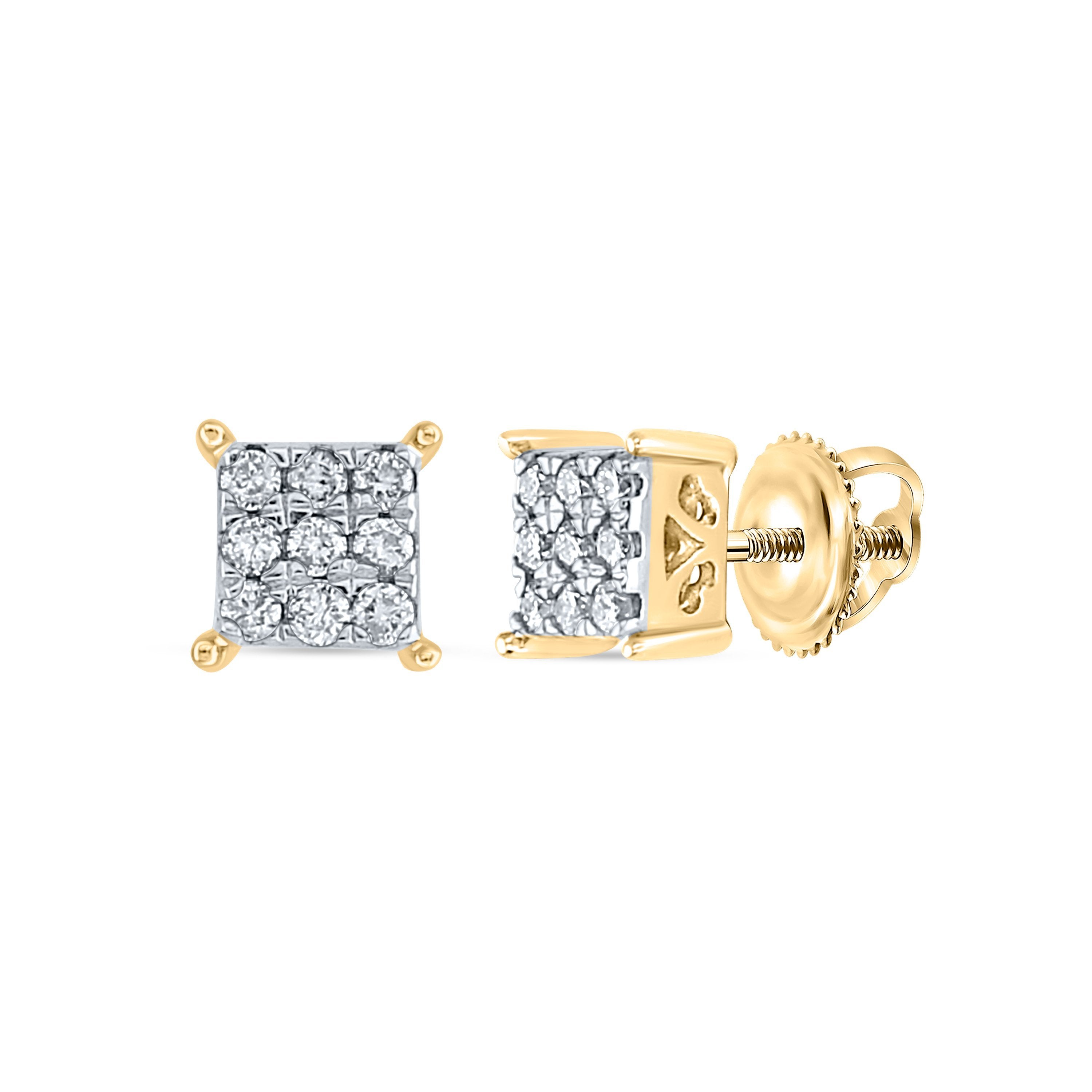 10kt Yellow Gold Womens Round Diamond Square Earrings 1/6 Cttw