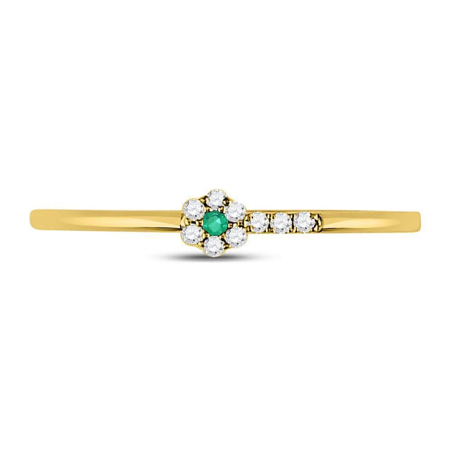10kt Yellow Gold Womens Round Emerald Diamond Stackable Band Ring 1/20 Cttw