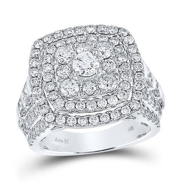 14kt White Gold Round Diamond Cluster Bridal Wedding Engagement Ring 3-5/8 Cttw