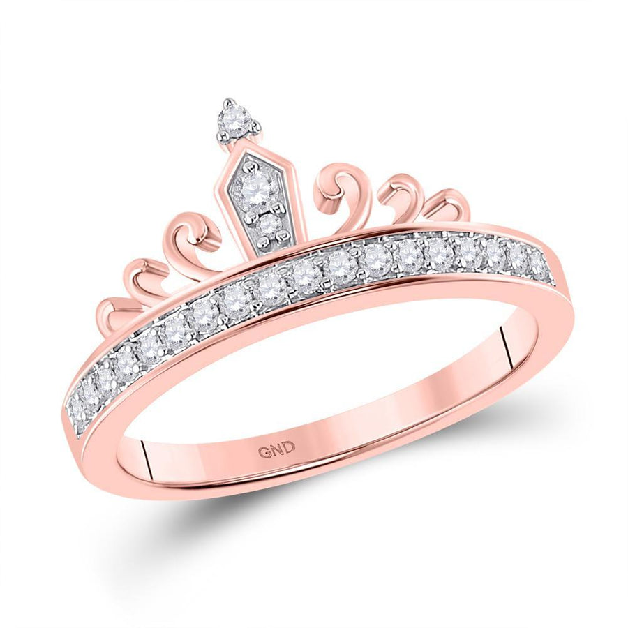 10kt Rose Gold Womens Round Diamond Crown Tiara Band Ring 1/5 Cttw