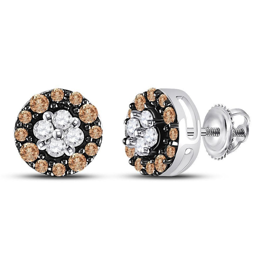 10kt White Gold Womens Round Brown Diamond Cluster Stud Earrings 1/3 Cttw