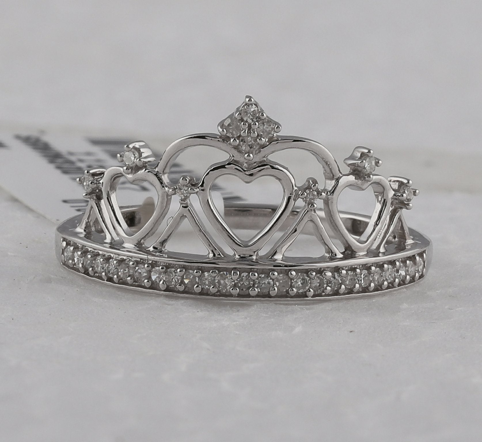 Sterling Silver Womens Round Diamond Heart Crown Tiara Fashion Ring 1/6 Cttw