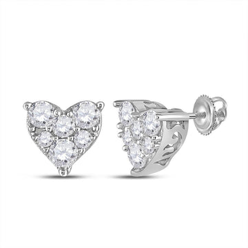 14kt White Gold Womens Round Diamond Heart Earrings 1/3 Cttw