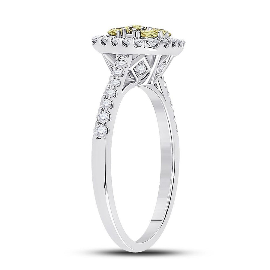 14kt White Gold Womens Round Yellow Diamond Square Cluster Ring 3/4 Cttw