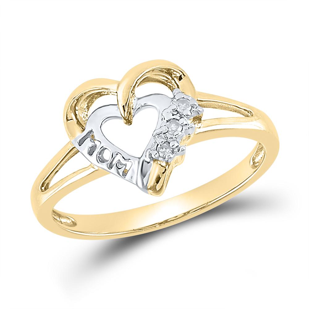 Yellow-tone Sterling Silver Womens Round Diamond Mom Heart Ring .03 Cttw