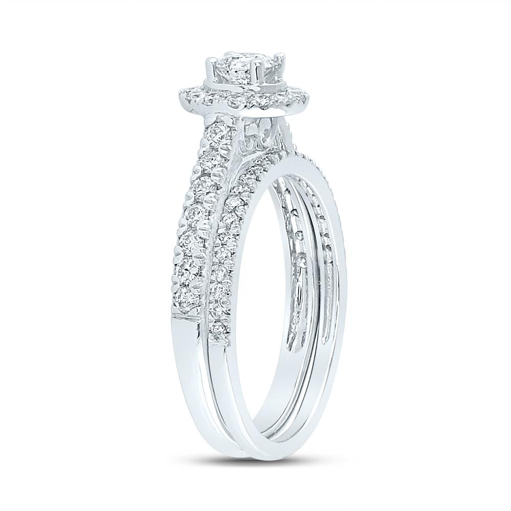 14kt White Gold Round Diamond Bridal Wedding Ring Band Set 1 Cttw