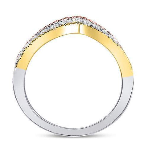 10kt Tri-Tone Gold Womens Round Diamond Chevron Band Ring 1/2 Cttw