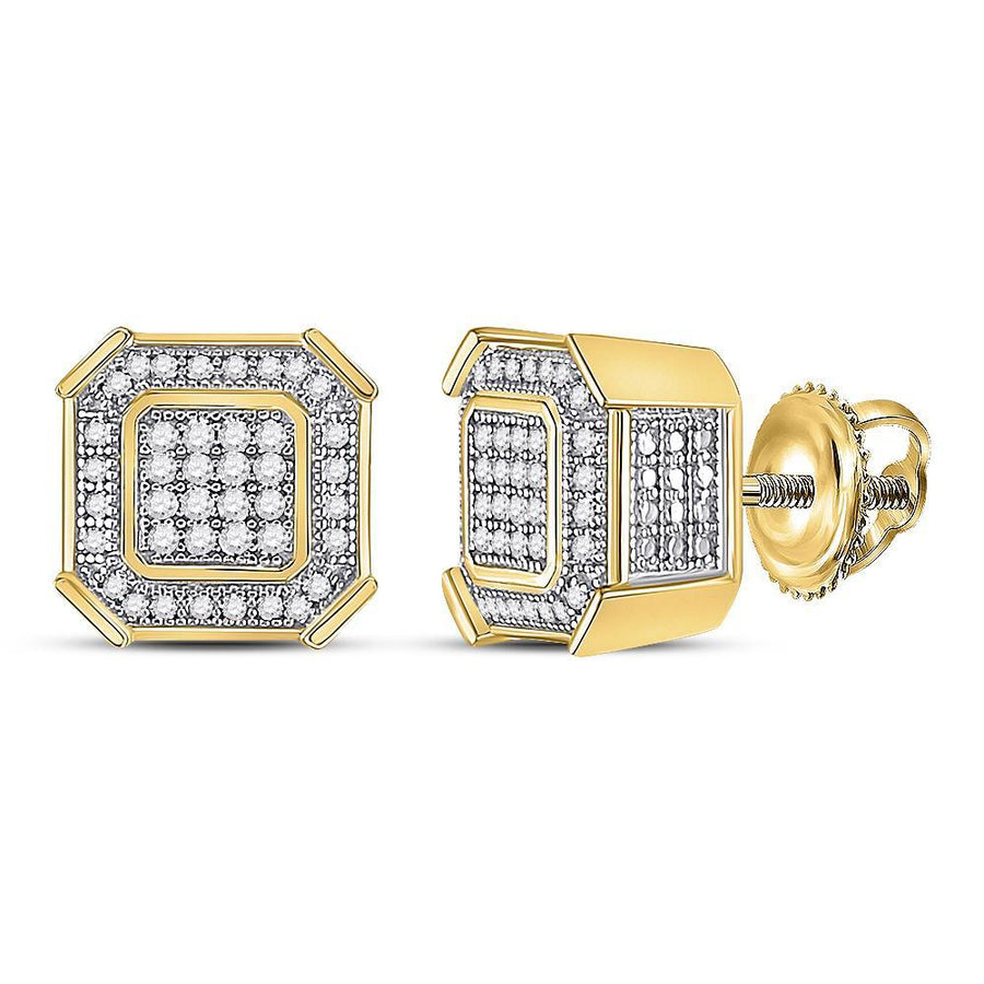 10kt Yellow Gold Mens Round Diamond Square Cluster Earrings 1/4 Cttw