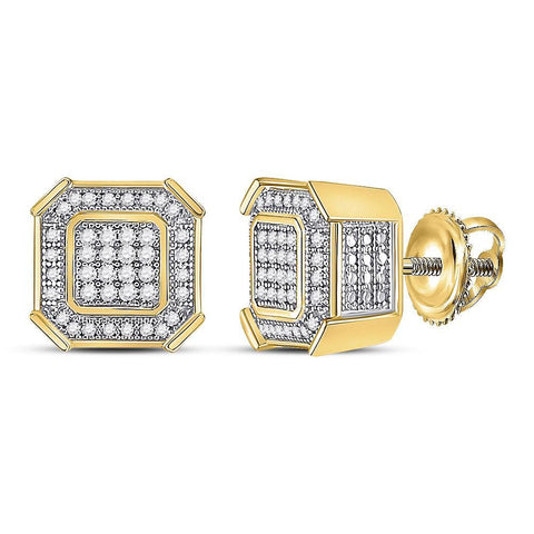 10kt Yellow Gold Mens Round Diamond Square Cluster Earrings 1/4 Cttw