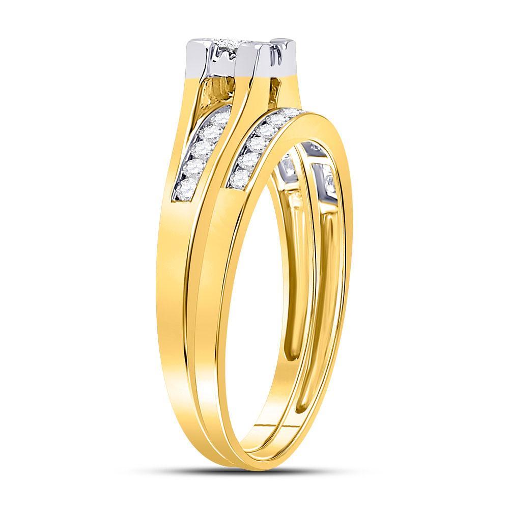 10kt Yellow Gold Princess Diamond Bridal Wedding Ring Band Set 1/2 Cttw