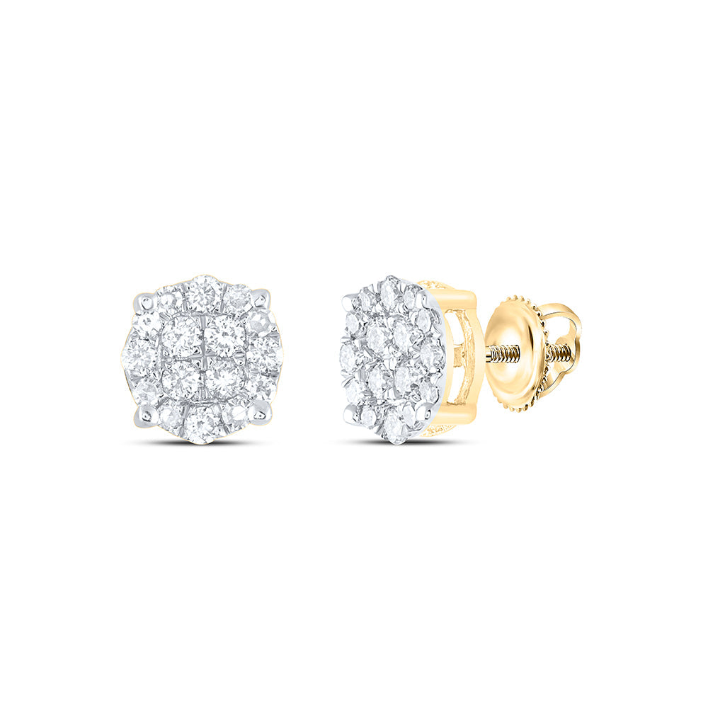 14kt Yellow Gold Round Diamond Cluster Earrings 1/4 Cttw