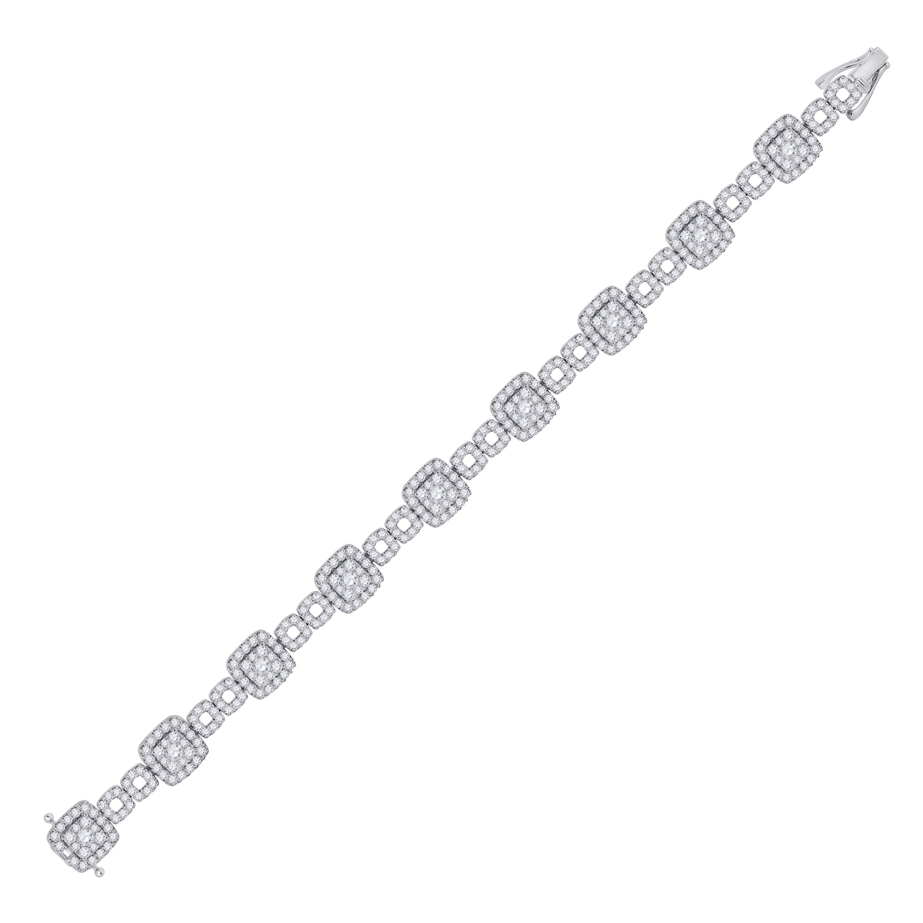 14kt White Gold Womens Round Diamond Square Link Bracelet 5-3/4 Cttw