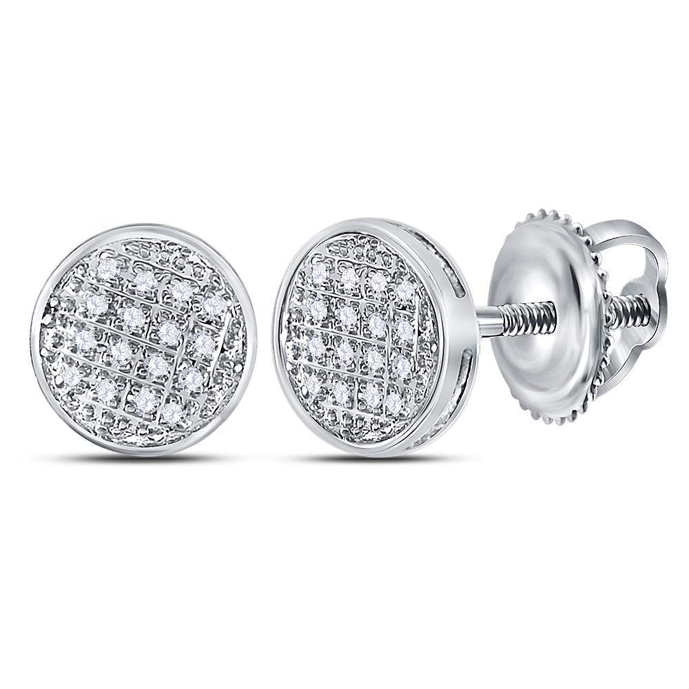 10kt White Gold Round Diamond Circle Cluster Stud Earrings 1/12 Cttw