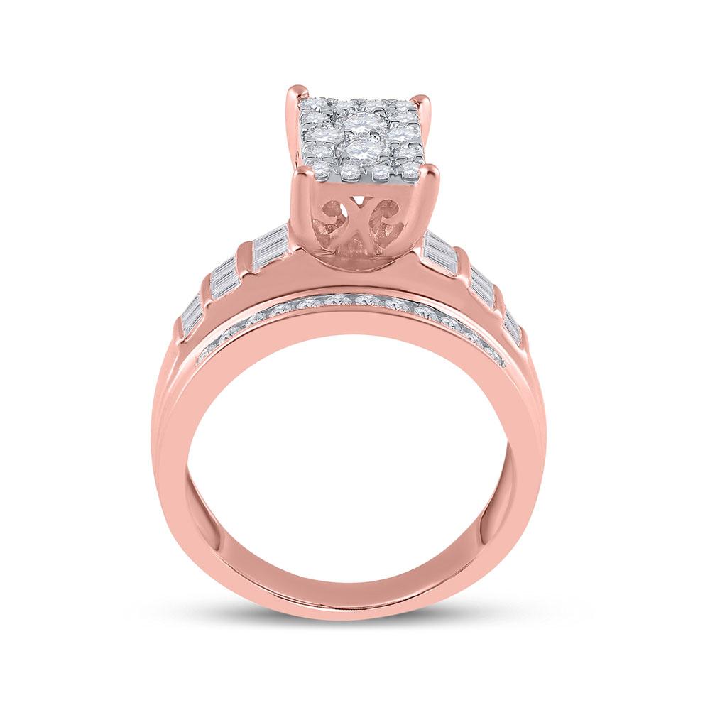10kt Rose Gold Round Diamond Cluster Bridal Wedding Engagement Ring 7/8 Cttw