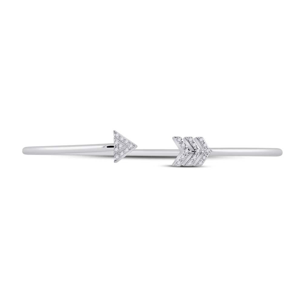 10kt White Gold Womens Round Diamond Arrow Bangle Bracelet 1/10 Cttw