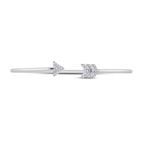 10kt White Gold Womens Round Diamond Arrow Bangle Bracelet 1/10 Cttw