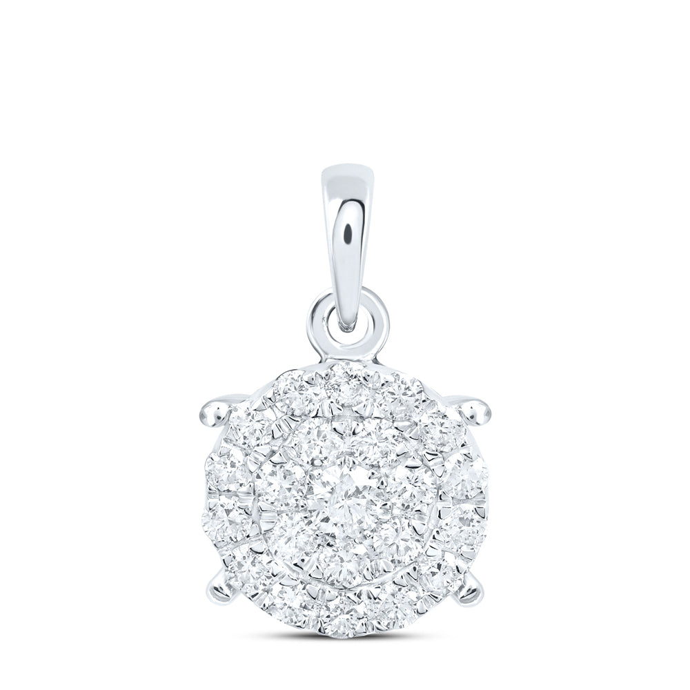 10kt White Gold Womens Round Diamond Cluster Pendant 1/2 Cttw