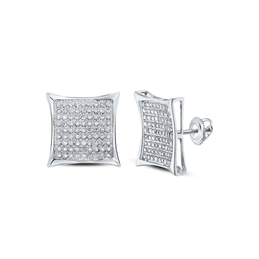 10kt White Gold Womens Round Diamond Square Earrings 1/2 Cttw