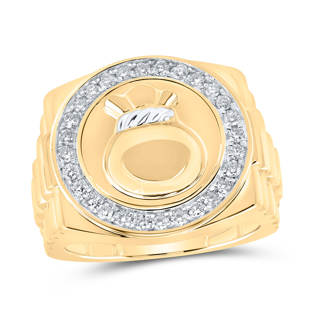 10kt Yellow Gold Mens Round Diamond Money Bag Circle Ring 1/2 Cttw