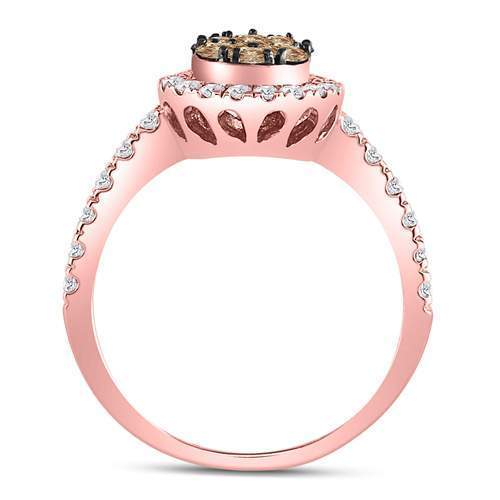 14kt Rose Gold Womens Round Brown Diamond Teardrop Cluster Ring 1 Cttw
