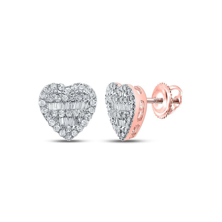 10kt Rose Gold Womens Baguette Diamond Heart Earrings 3/8 Cttw
