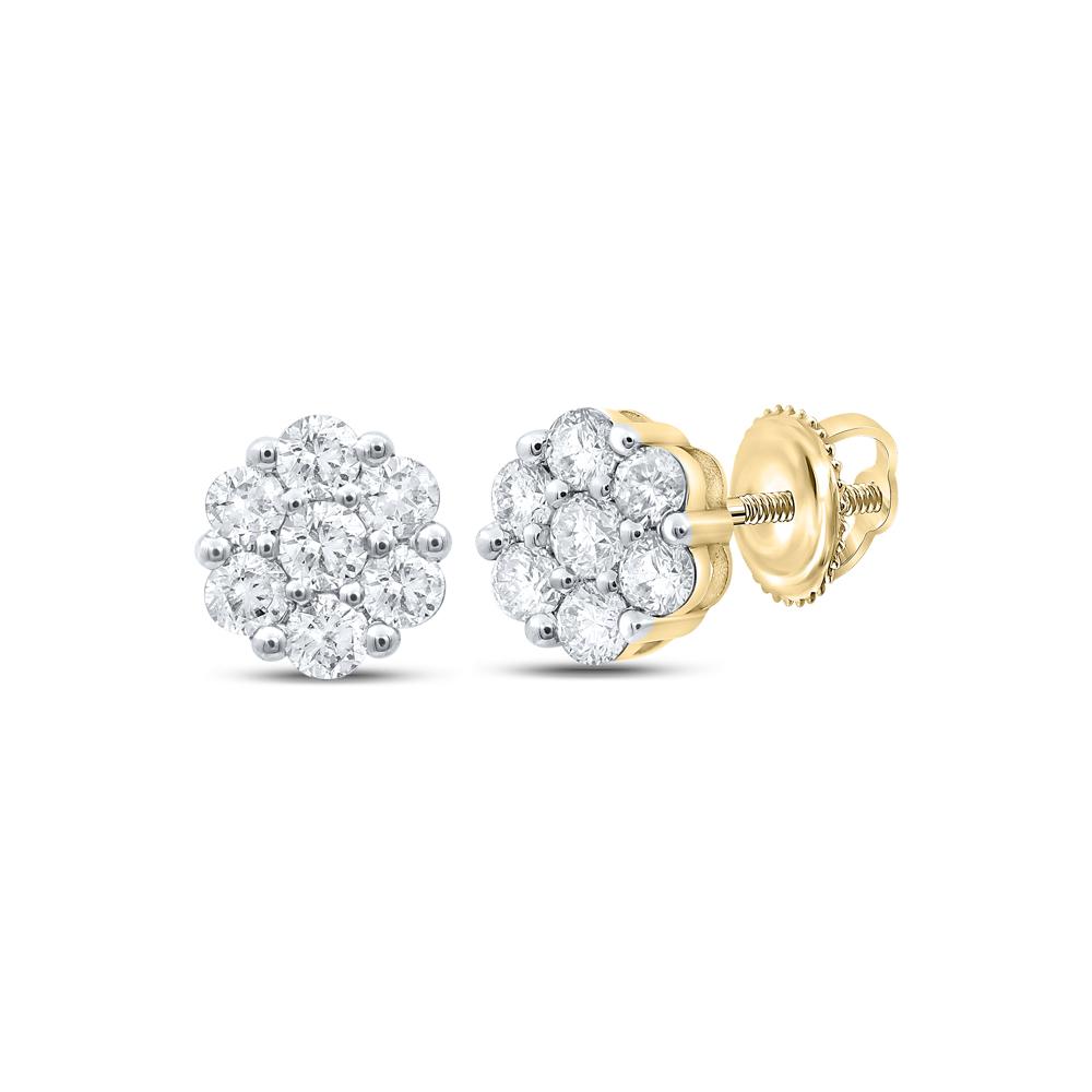 10kt White Gold Womens Round Diamond Flower Cluster Earrings 1 Cttw