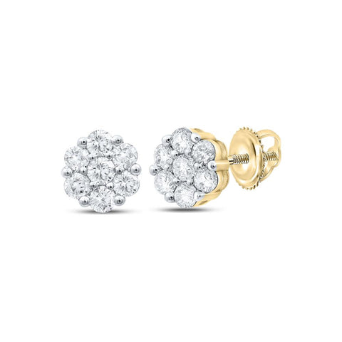10kt White Gold Womens Round Diamond Flower Cluster Earrings 1 Cttw