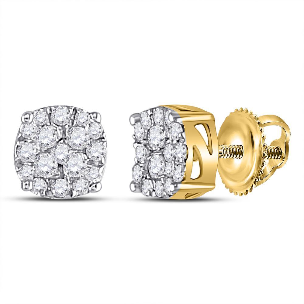 10kt Yellow Gold Round Diamond Cluster Earrings 1/4 Cttw
