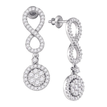 10kt White Gold Womens Round Diamond Cluster Dangle Infinity Earrings 1-1/4 Cttw