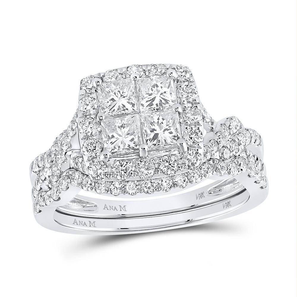 14kt White Gold Princess Diamond Bridal Wedding Ring Band Set 1-7/8 Cttw