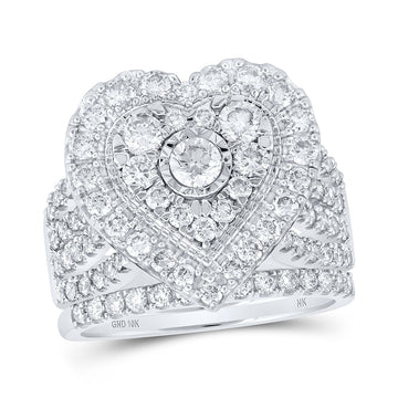 10kt White Gold Round Diamond Heart Bridal Wedding Ring Band Set 2 Cttw
