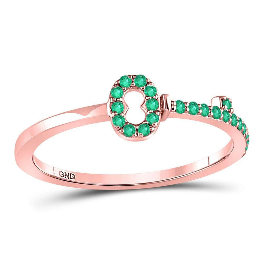10kt Rose Gold Womens Round Emerald Key Stackable Band Ring 1/5 Cttw