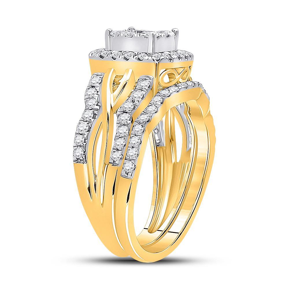 10kt Yellow Gold Round Diamond Bridal Wedding Ring Band Set 1 Cttw