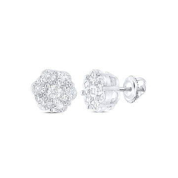 Sterling Silver Womens Round Diamond Cluster Earrings 1/20 Cttw
