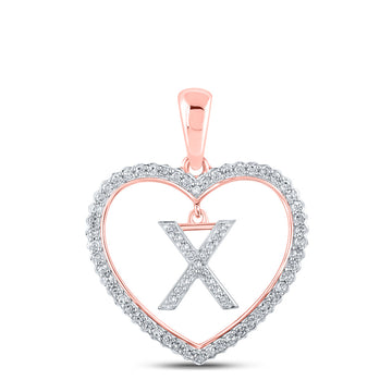 10kt Rose Gold Womens Round Diamond Heart X Letter Pendant 1/4 Cttw