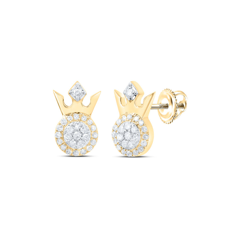 10kt Yellow Gold Womens Round Diamond Crown Earrings 1/5 Cttw