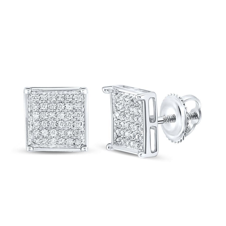 10kt White Gold Womens Round Diamond Square Cluster Earrings 1/4 Cttw
