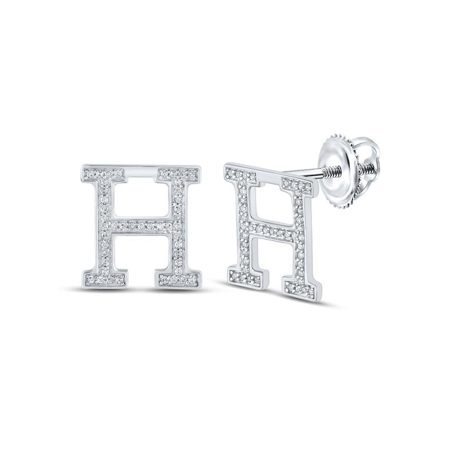 10kt White Gold Womens Round Diamond H Initial Letter Earrings 1/5 Cttw