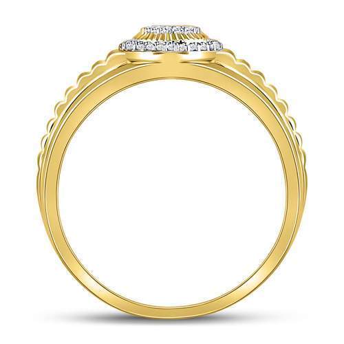 10kt Yellow Gold Womens Round Diamond Circle Cluster Ribbed Ring 1/8 Cttw