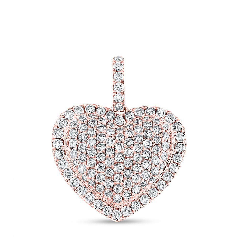 14kt Rose Gold Womens Round Diamond Heart Pendant 1-1/4 Cttw