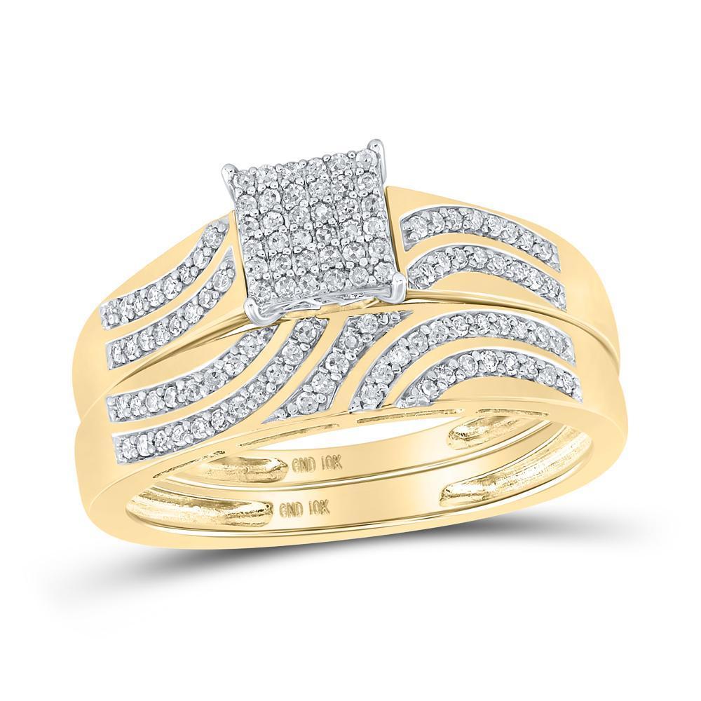 10kt Yellow Gold His Hers Round Diamond Square Matching Wedding Set 3/8 Cttw