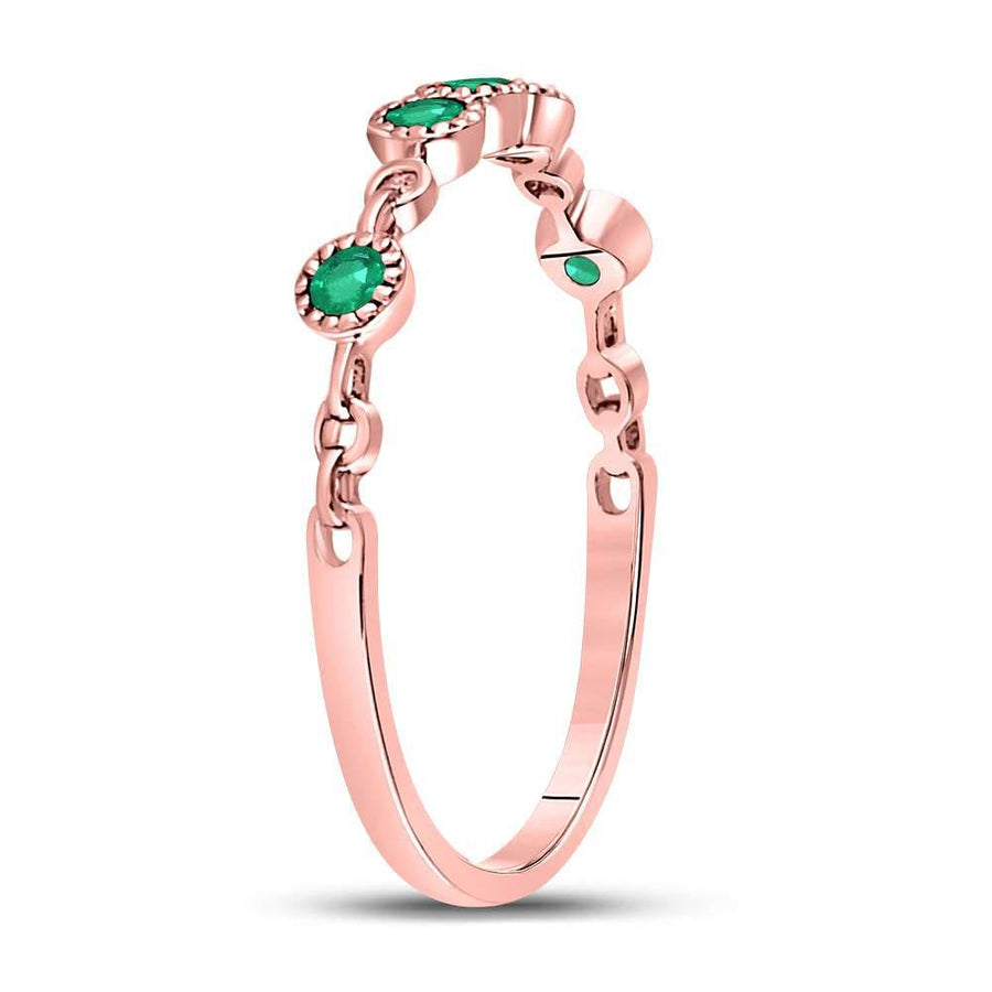 10kt Rose Gold Womens Round Emerald Dot Stackable Band Ring 1/20 Cttw