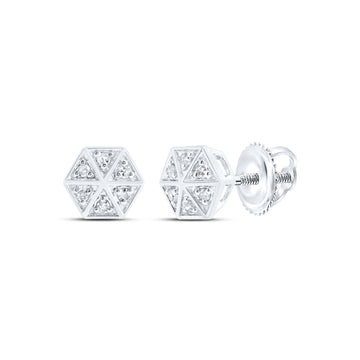 10kt White Gold Womens Round Diamond Hexagon Earrings 1/10 Cttw