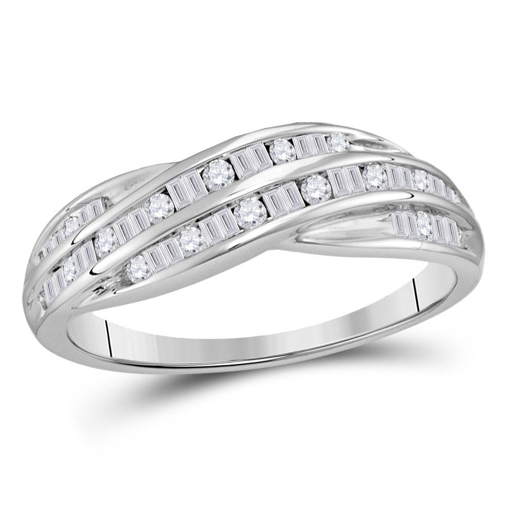 10kt White Gold Womens Round Baguette Diamond Crossover Band Ring 1/3 Cttw