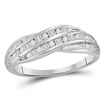 10kt White Gold Womens Round Baguette Diamond Crossover Band Ring 1/3 Cttw