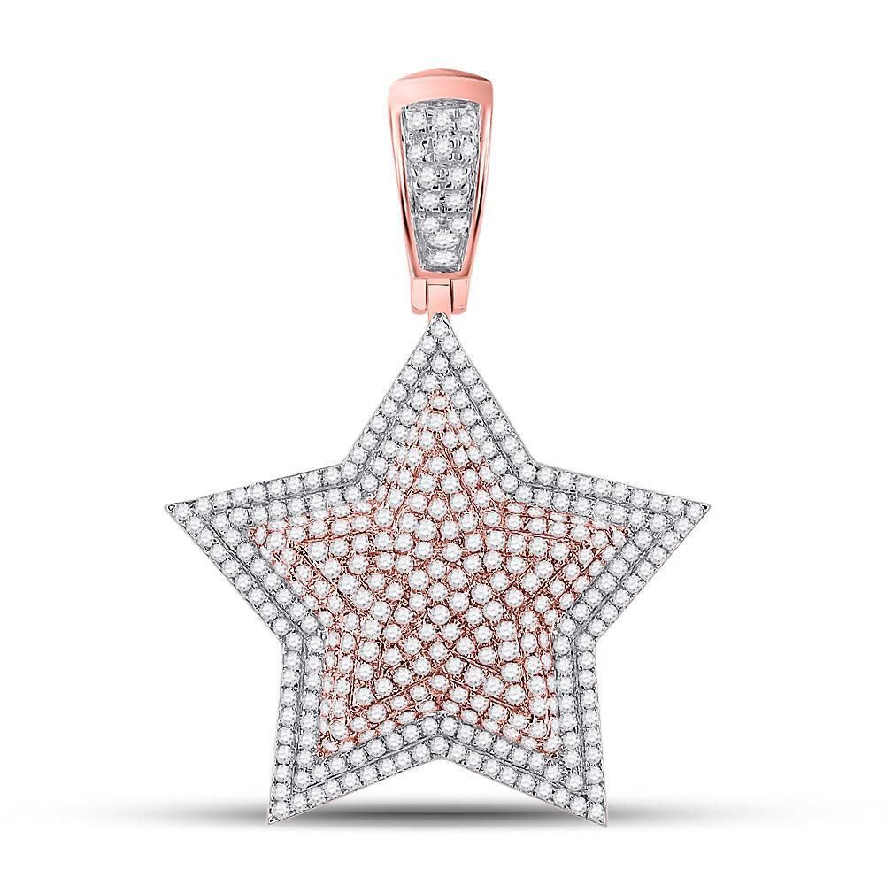 10kt Two-tone Gold Mens Round Diamond Star Charm Pendant 1-5/8 Cttw