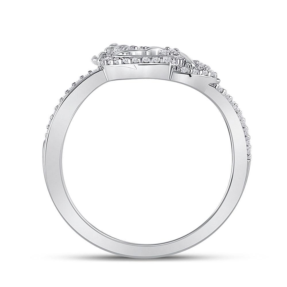 10kt White Gold Womens Round Diamond King Queen Heart Ring 1/6 Cttw