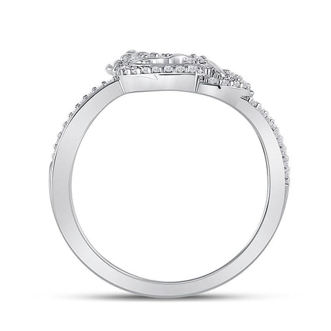 10kt White Gold Womens Round Diamond King Queen Heart Ring 1/6 Cttw