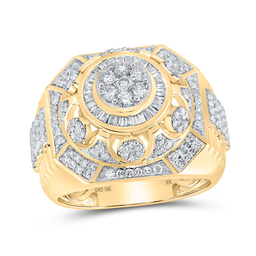 10kt Yellow Gold Mens Round Diamond Elevated Cluster Ring 1-1/2 Cttw